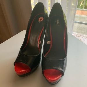 Black Red Open Toe Heels
